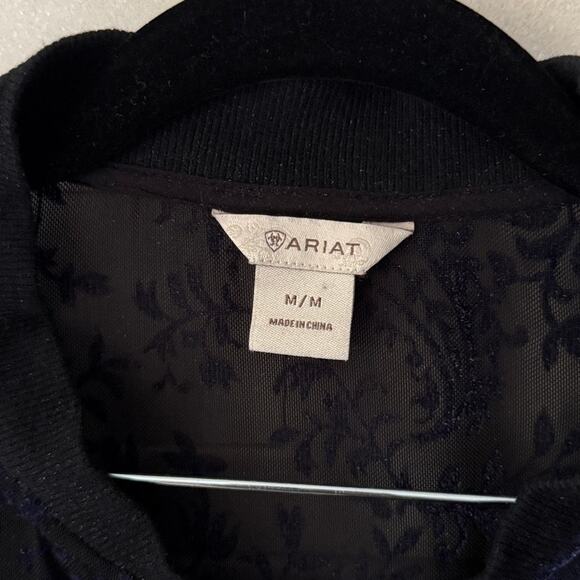 ARIAT Velvet Burnout Sparkle Semi Sheer Floral Zip Bomber Jacket Blue Black M - Picture 3 of 5